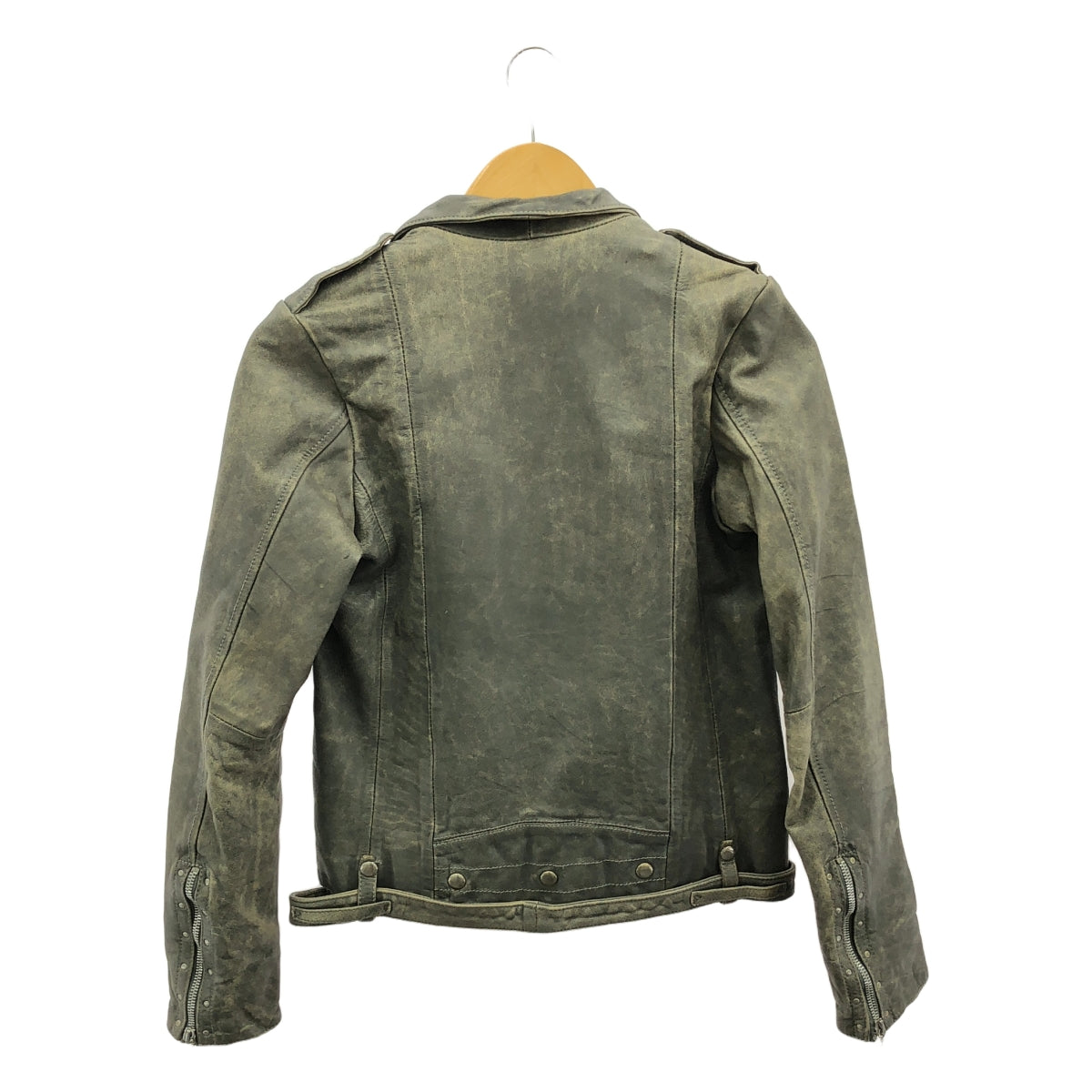 Deuxieme Classe | [GOLDEN GOOSE] 牛皮鉚釘做舊雙騎士夾克 / 全襯裡 | S | 灰色 | 女款