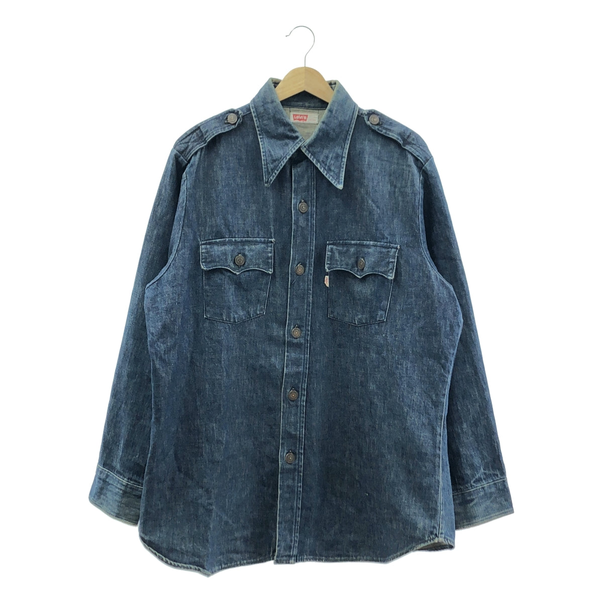 Levi's / 리바이스 | 1970s 빈티지 BIG E 에포렛 짙은 감색 데님 셔츠 재킷 | L | 인디고 | 남성