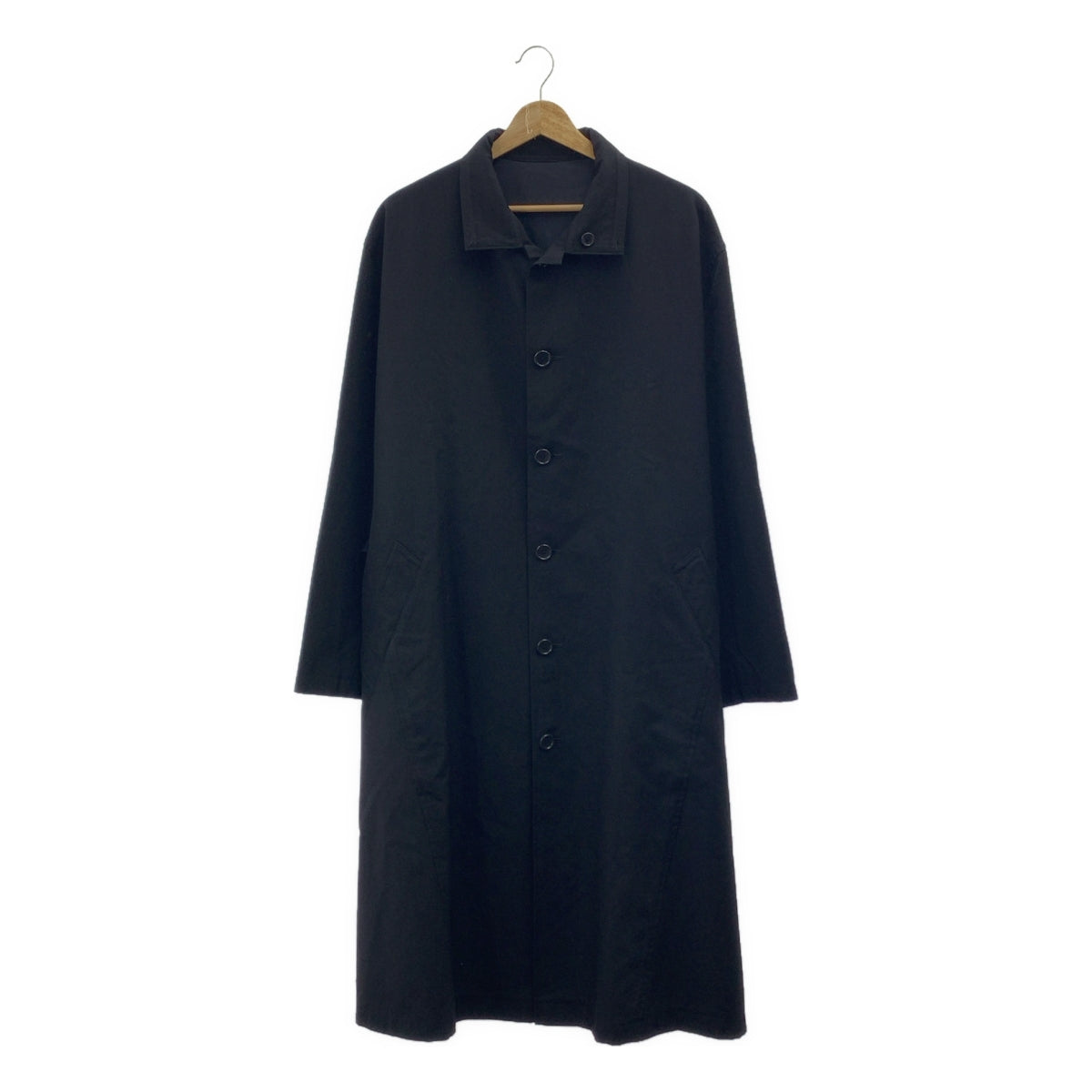 [狀況極佳] Y's 男裝 / 山本耀司 | 2001 秋冬 | 羊毛華達呢繫腰帶單排扣大衣 / 全襯裡 | 尺寸 3 | 黑色 | 男款