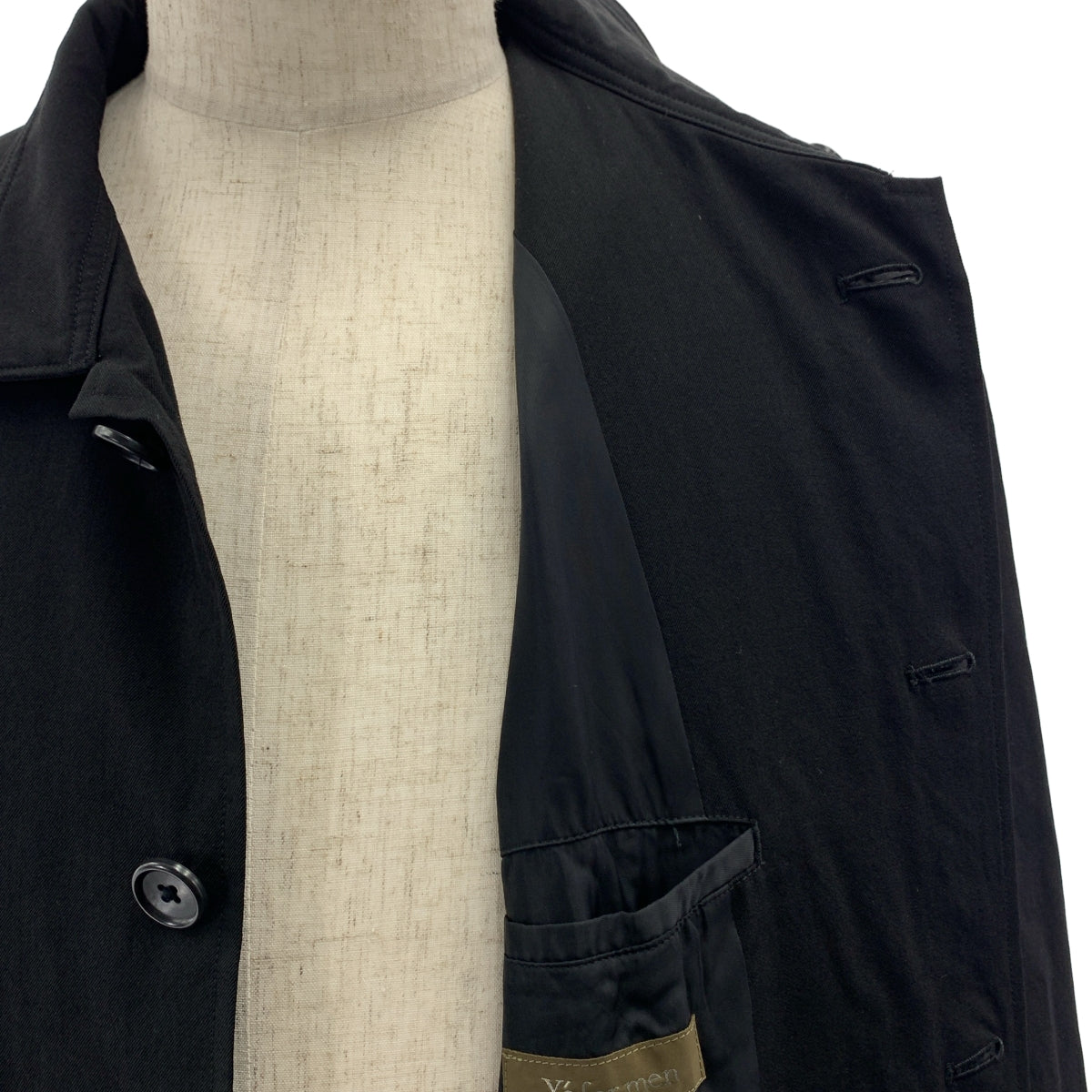 [狀況極佳] Y's 男裝 / 山本耀司 | 2001 秋冬 | 羊毛華達呢繫腰帶單排扣大衣 / 全襯裡 | 尺寸 3 | 黑色 | 男款