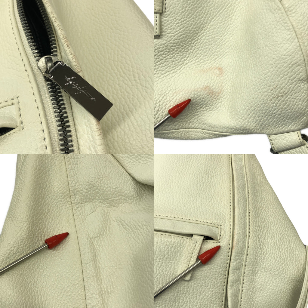 discord Yohji Yamamoto / 디스코드 요우지 야마모토 | YBAGPACK 10th limited / 소가죽 카우레자 로고 배낭 배낭 / 유니섹스 | 화이트 | 남성