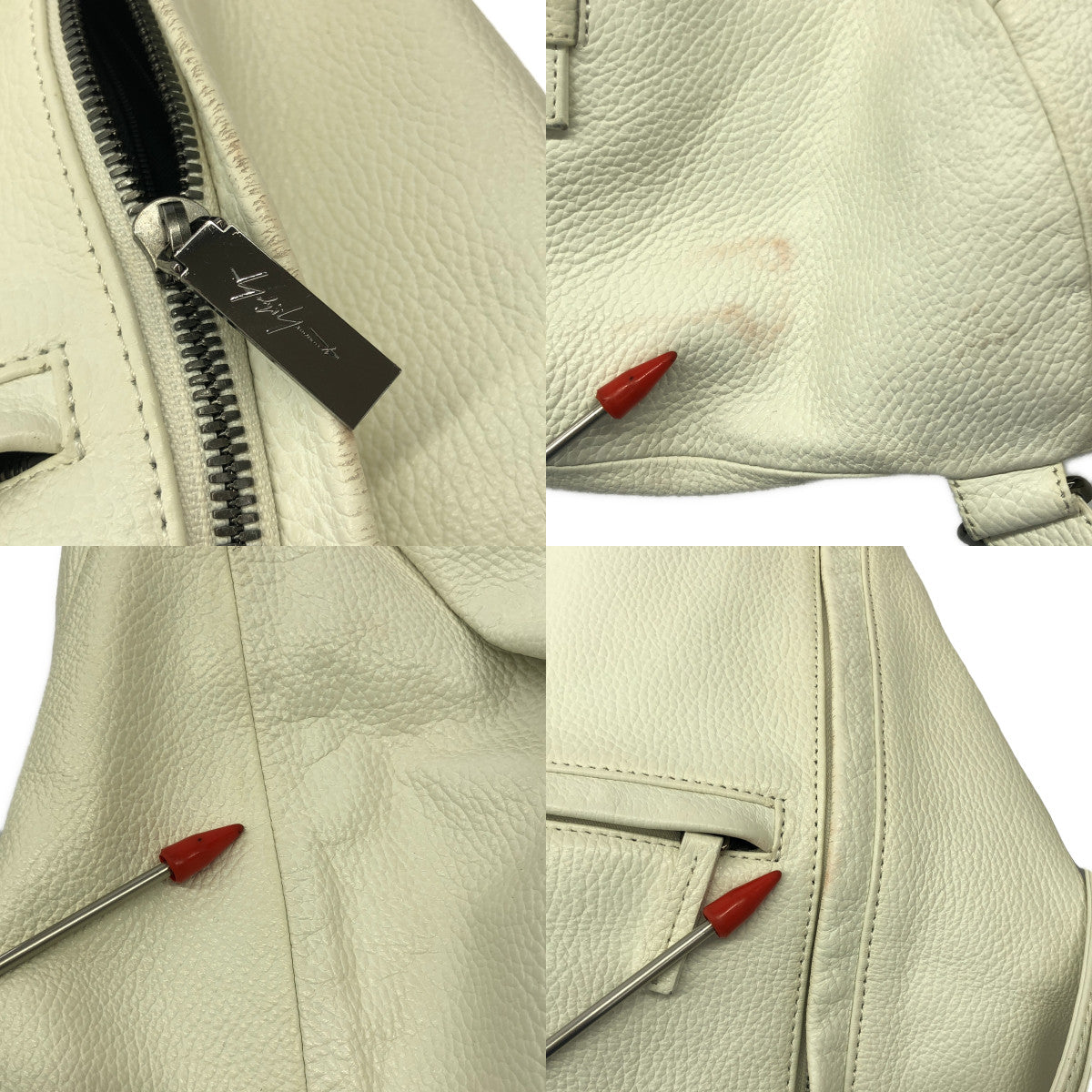discord Yohji Yamamoto / 디스코드 요우지 야마모토 | YBAGPACK 10th limited / 소가죽 카우레자 로고 배낭 배낭 / 유니섹스 | 화이트 | 남성