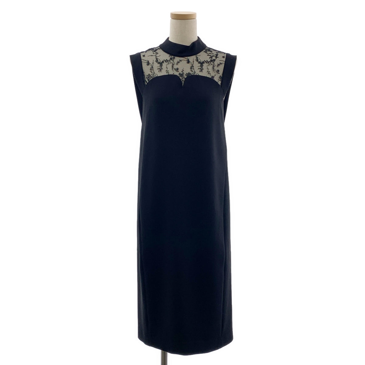 Mame Kurogouchi / 마메쿠로고우치 | 2024AW | Acetate Polyester Floral Lace-Collar Sleeveless Dress / 꽃 엠브로이드 레이스 드레스 원피스 / 안감 포함 | 1 | 여성