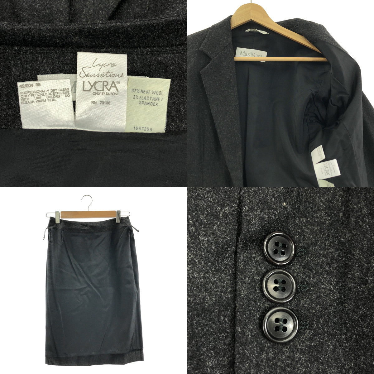 Max Mara / 맥스 마라 | 셋업 울 1B 테일러드 재킷 / 사이드 지퍼 스커트 / 총 안감 | 38 |