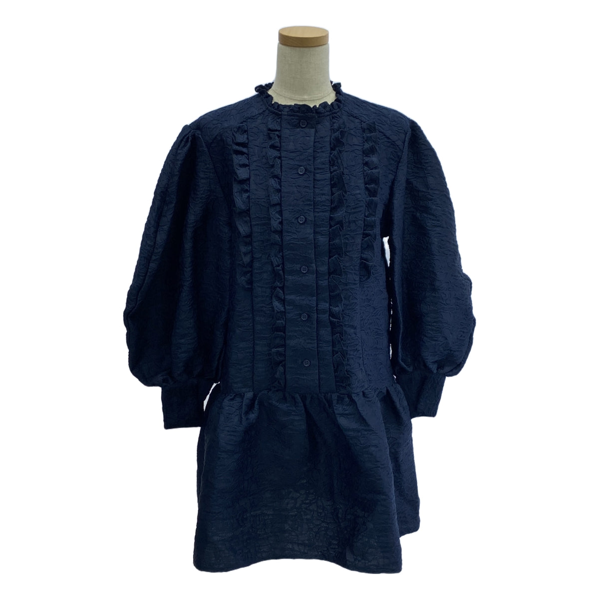 【新品】  sister jane / シスター ジェーン | 2020SS | フリル レース ボリュームスリーブ ミニ ドレス ワンピース | S | ネイビー | レディース