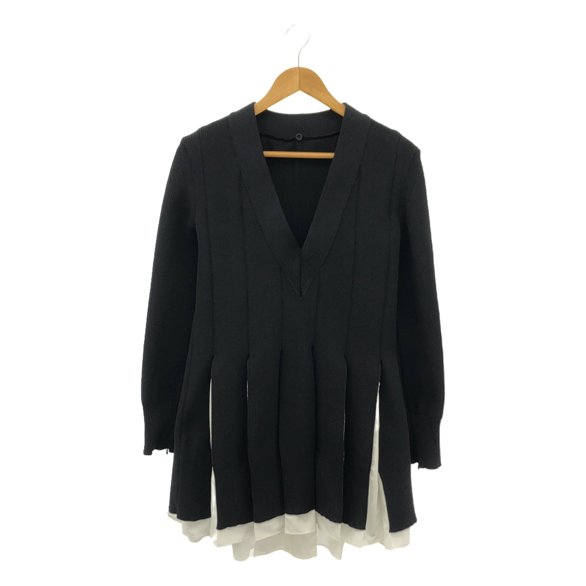 【美品】  sacai / サカイ | 2023AW | Knit x Cotton Poplin Dress ニット コットンポプリン ドッキング ドレス ワンピース | 1 | ネイビー | レディース