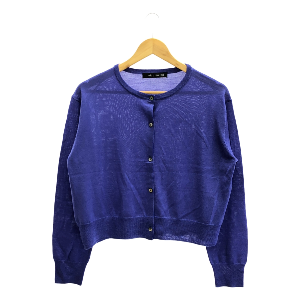 【美品】  mizuiroind / ミズイロインド | high gauge crew neck C/D クルーネック カーディガン | F | ブルー | レディース