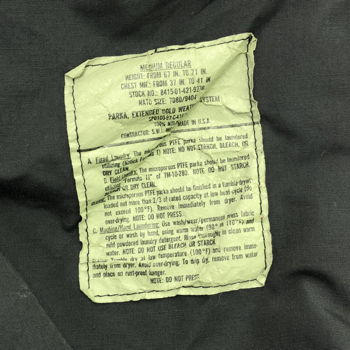 復古 / 復古服裝 | USARMY ECWCS 派克大衣尼龍軍用派克大衣夾克| SHOPBOP M |黑色 |男士
