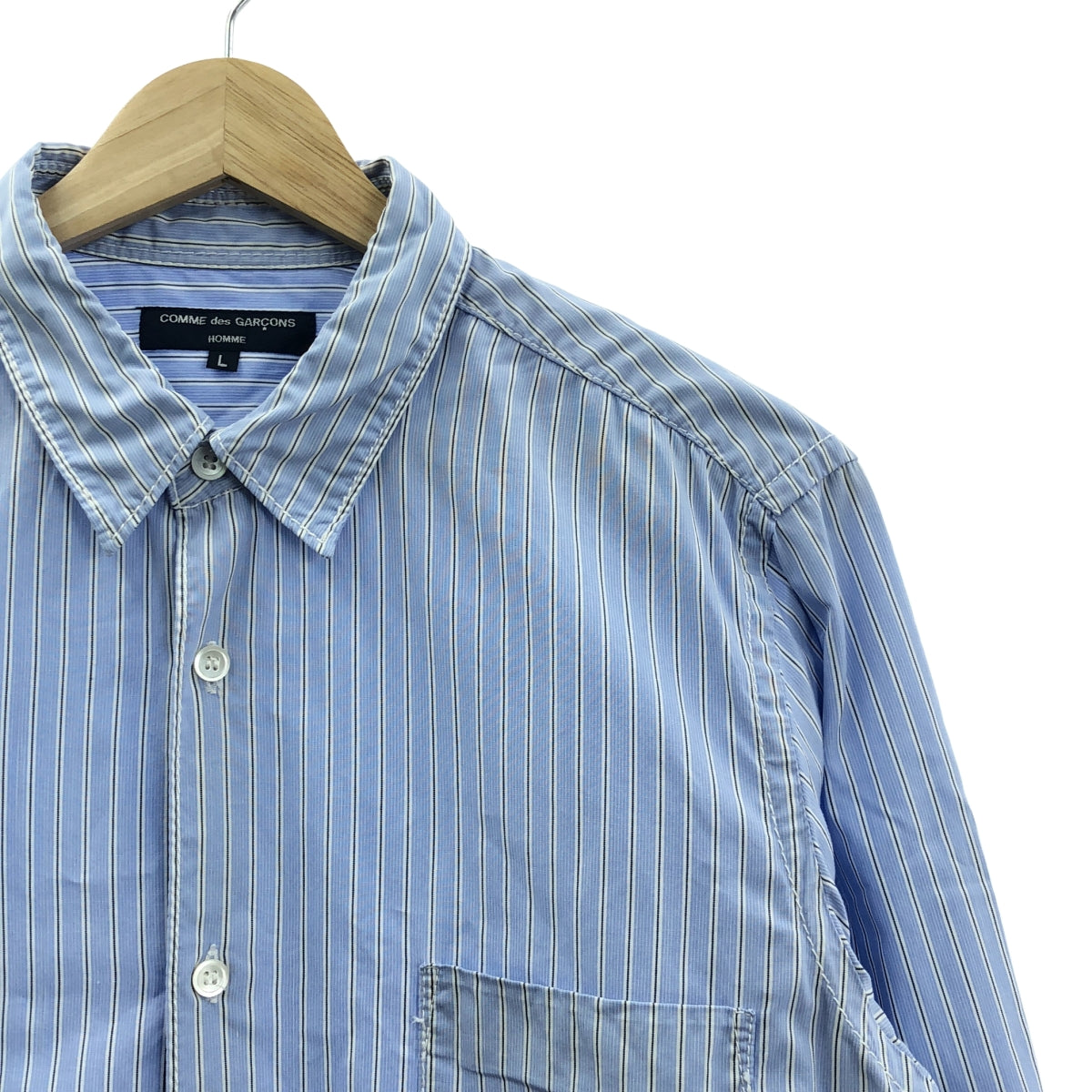 COMME des GARÇONS HOMME | 2006 秋冬 |棉質條紋拉鍊口袋襯衫 | SHOPBOP L 號 |藍色|男士