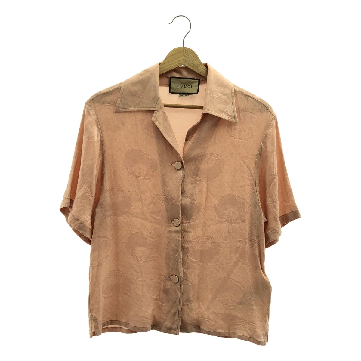【美品】  GUCCI / グッチ | silk 100％ / シルク ジャガード オープンカラー シャツ ブラウス | 36 | ピンク | レディース
