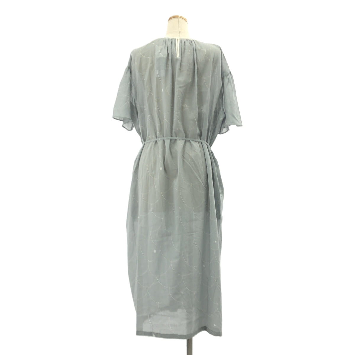 【美品】  mina perhonen / ミナペルホネン | Loysa ロイザ / ギャザー プリント ドレス ワンピース | 40-42 | グレー | レディース