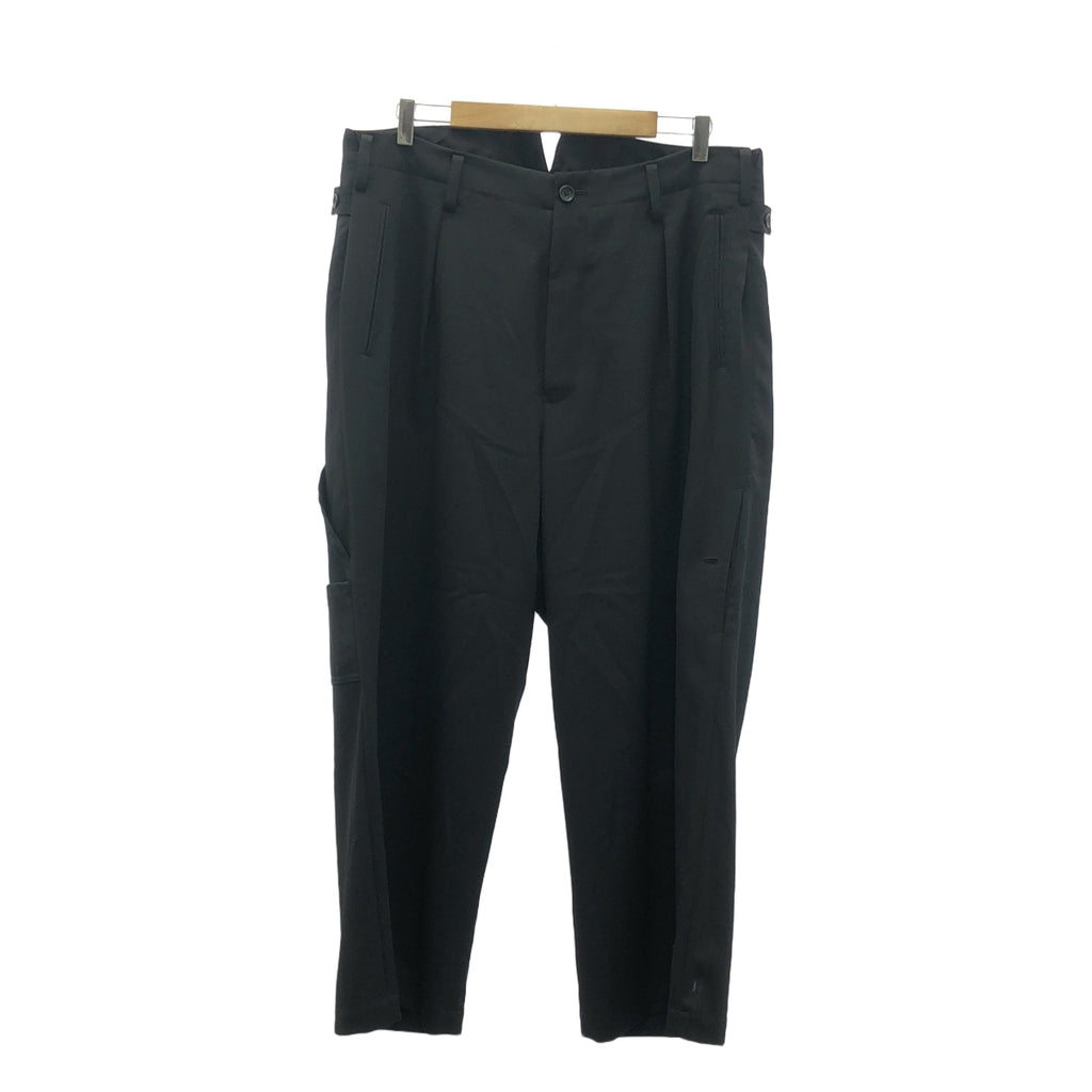 [미품] YOHJI YAMAMOTO POUR HOMME / 요우지야마모토풀 옴므 | 2022AW | WOOL GABARDINE WIDE PAINTER PANTS 울 개버진 와이드 페인터 서스펜더 팬츠 | 2 | 블랙 | 남성