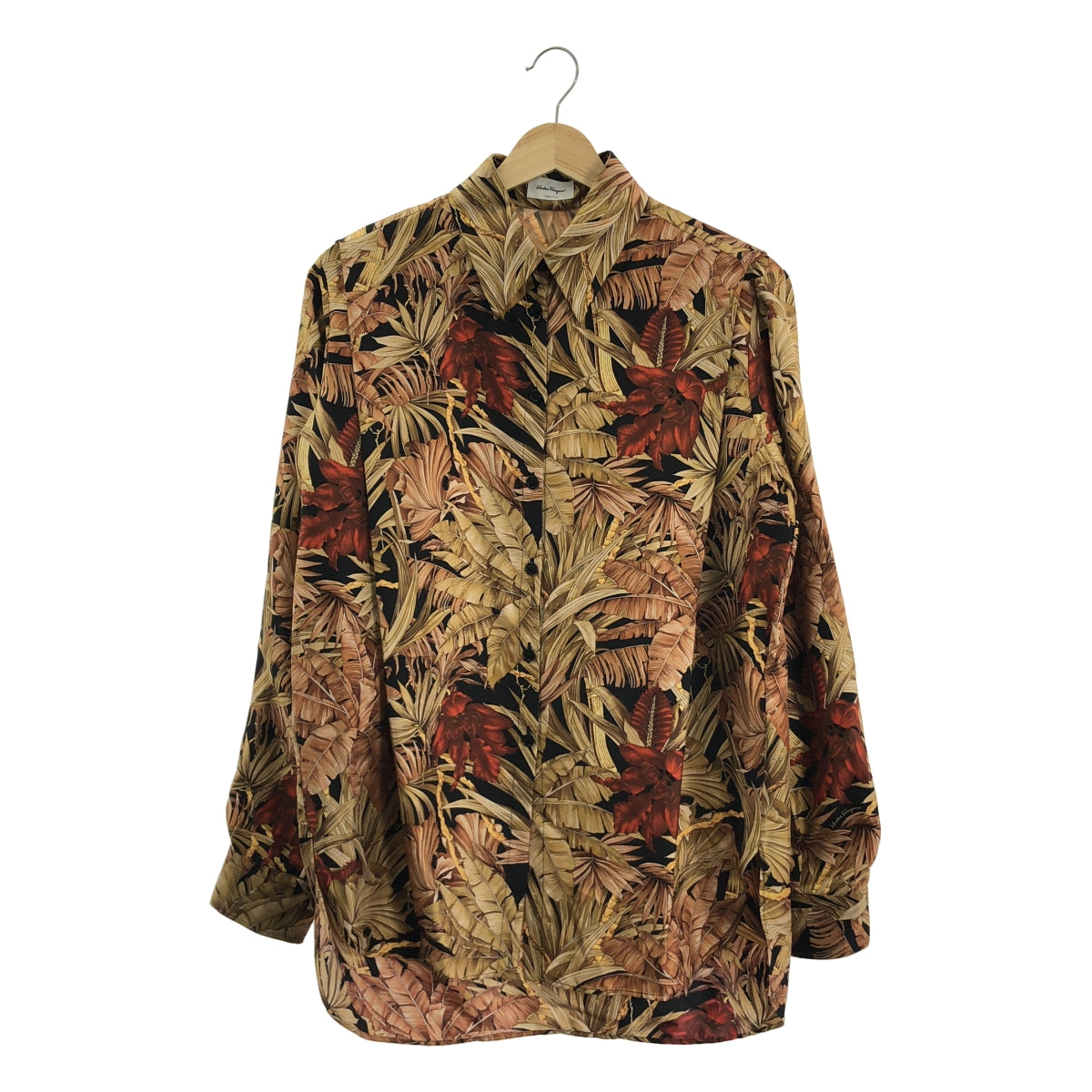 【美品】  Salvatore Ferragamo / サルヴァトーレフェラガモ | silk 100％ / シルク 総柄 オーバー シャツ ブラウス | 40 | マルチカラー | レディース