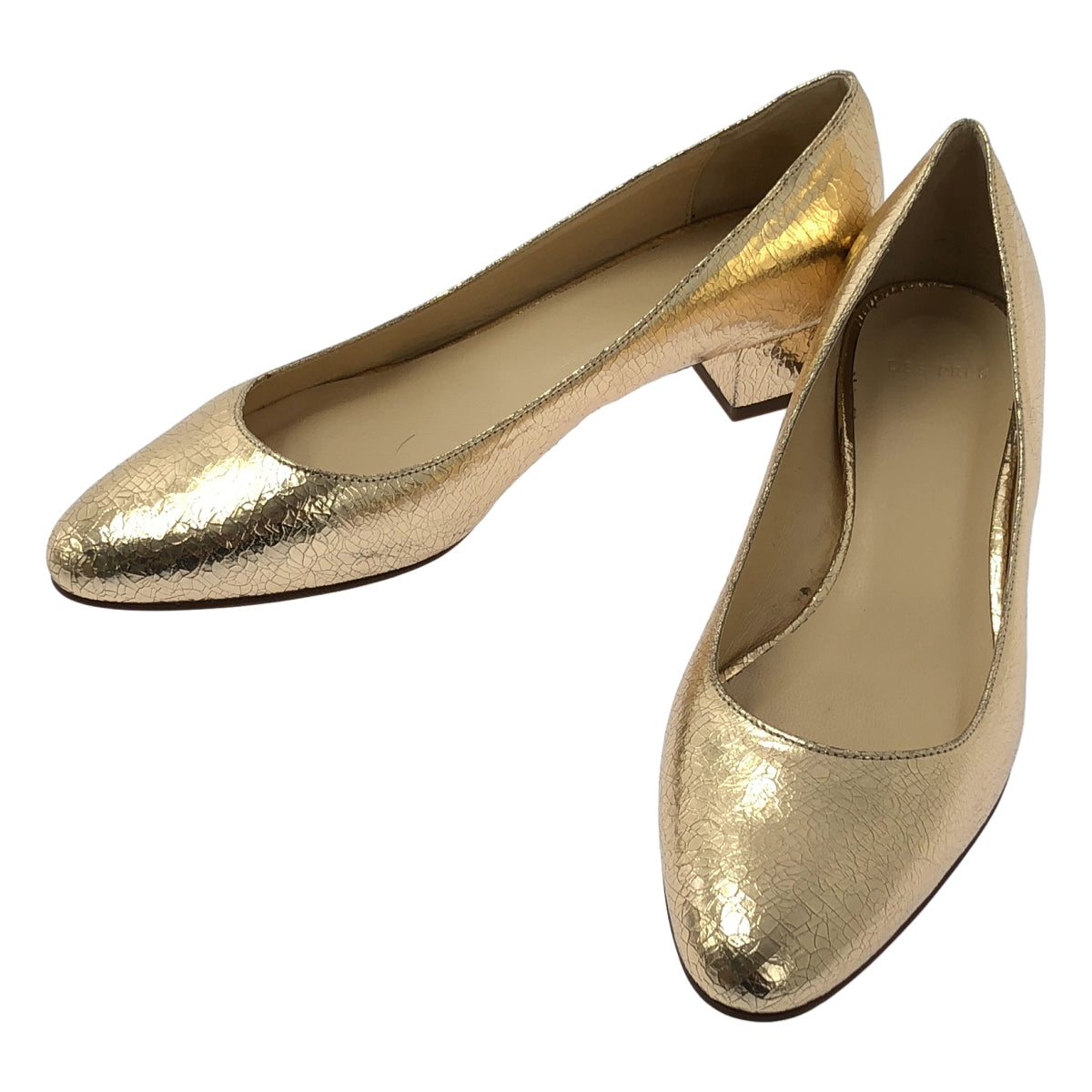 [狀況極佳] DES PRES | CACIO 裂紋皮革金屬高跟鞋 | 尺寸 35 | 金色 | 女款