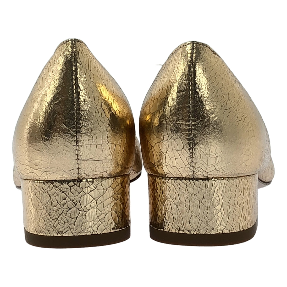 [狀況極佳] DES PRES | CACIO 裂紋皮革金屬高跟鞋 | 尺寸 35 | 金色 | 女款