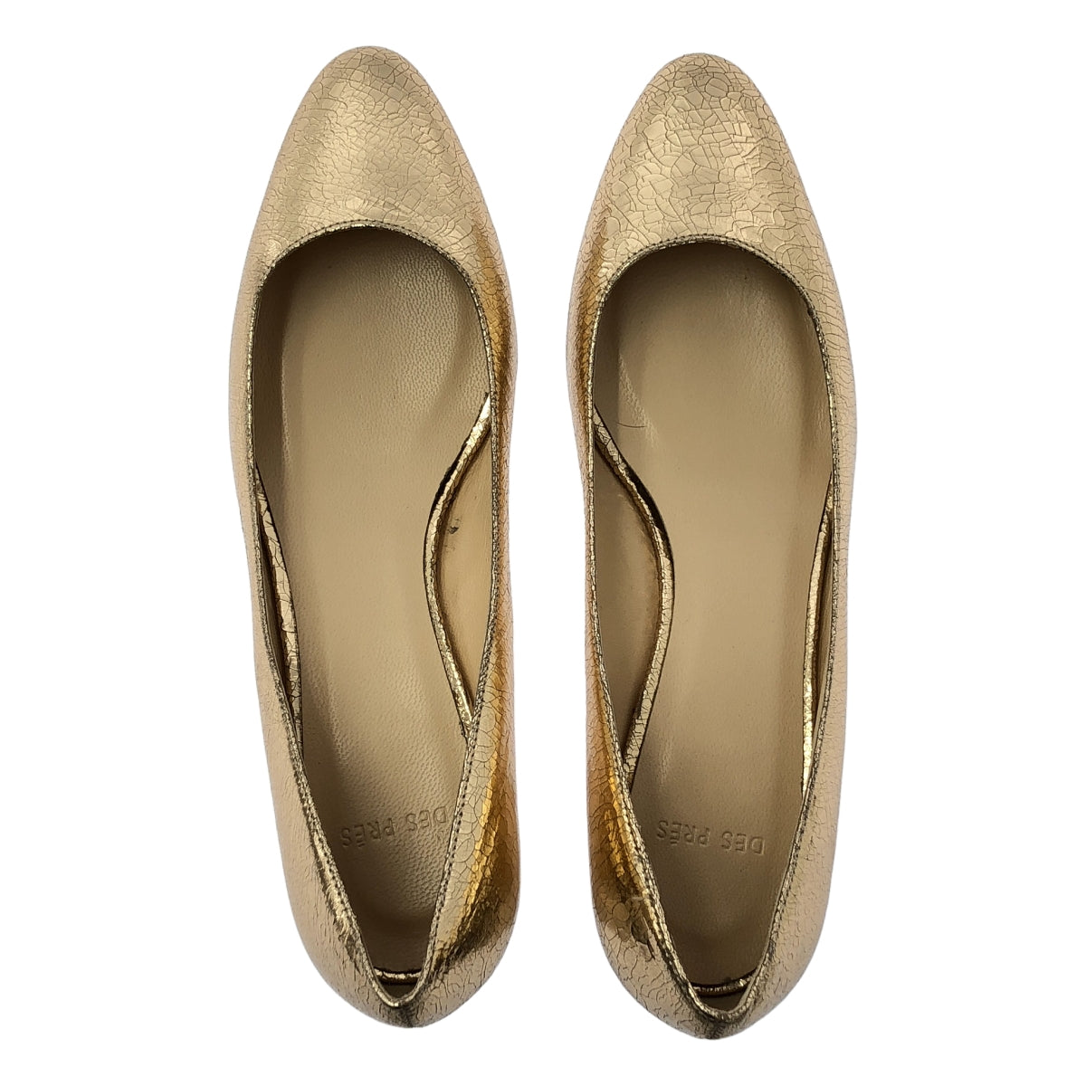 [狀況極佳] DES PRES | CACIO 裂紋皮革金屬高跟鞋 | 尺寸 35 | 金色 | 女款