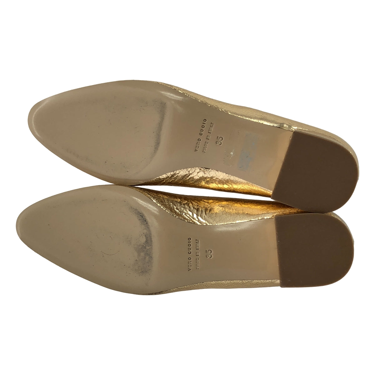[狀況極佳] DES PRES | CACIO 裂紋皮革金屬高跟鞋 | 尺寸 35 | 金色 | 女款