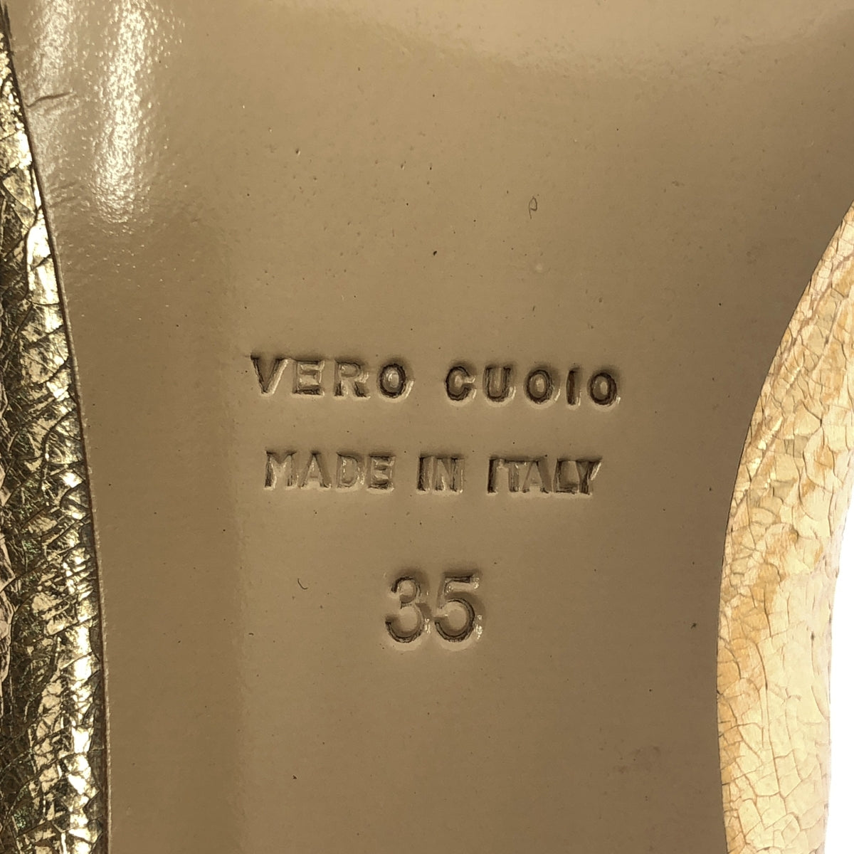 【美品】  DES PRES / デプレ | CACIO クラックレザー メタリックパンプス | 35 | ゴールド | レディース