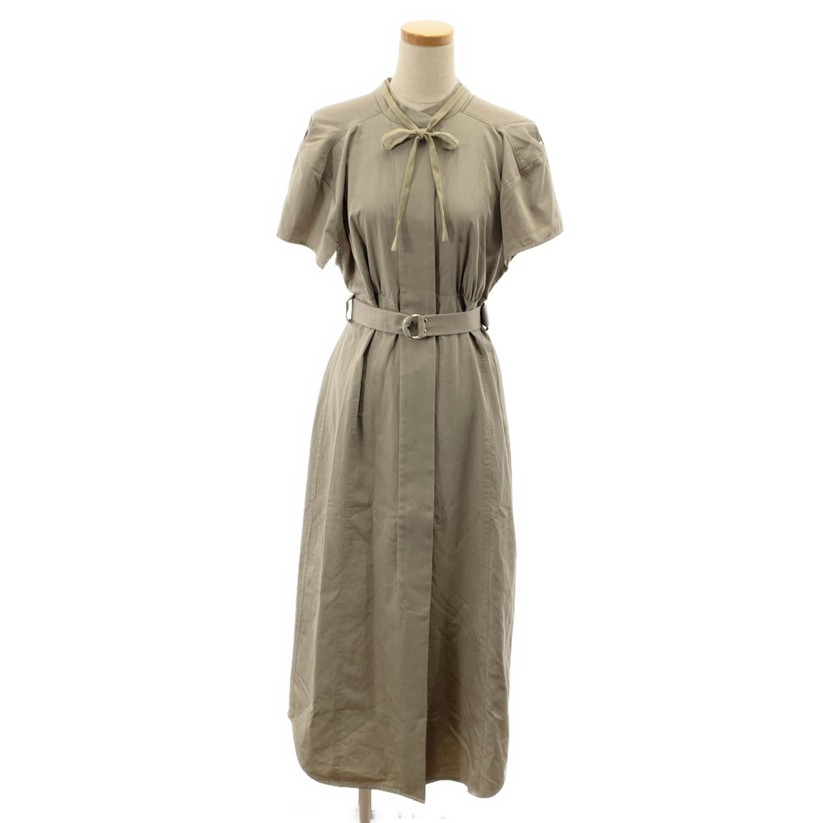 【美品】  PHOTOCOPIEU / フォトコピュー | AMBRE スタンドカラー コットン ベルテッド ワンピース | 36 | SAGE / セージ | レディース