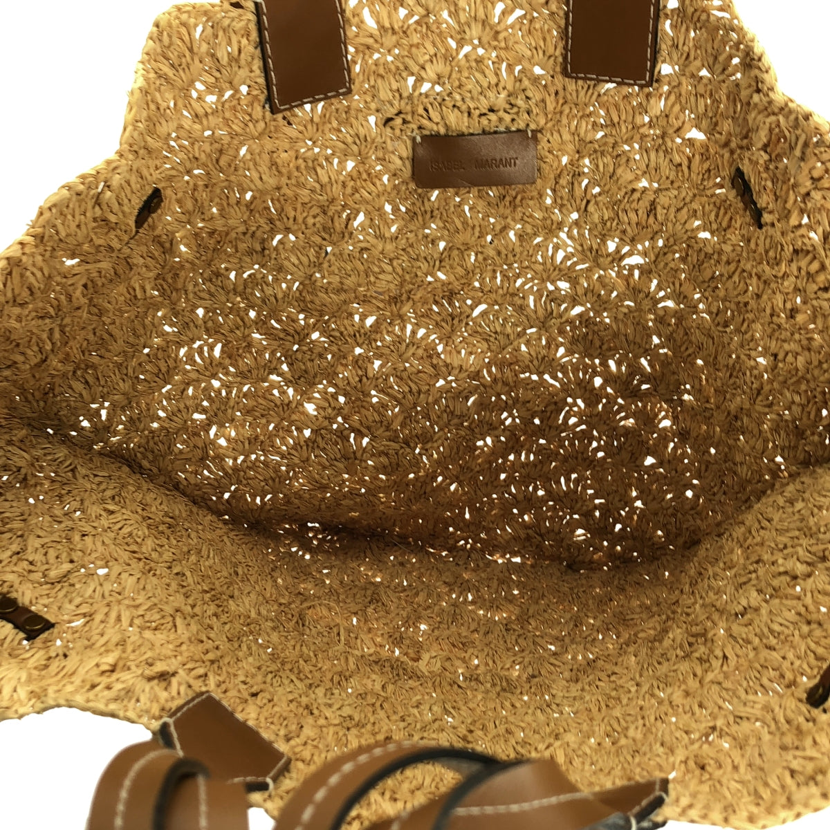 ISABEL MARANT | 皮革手把拉菲草籃包 |