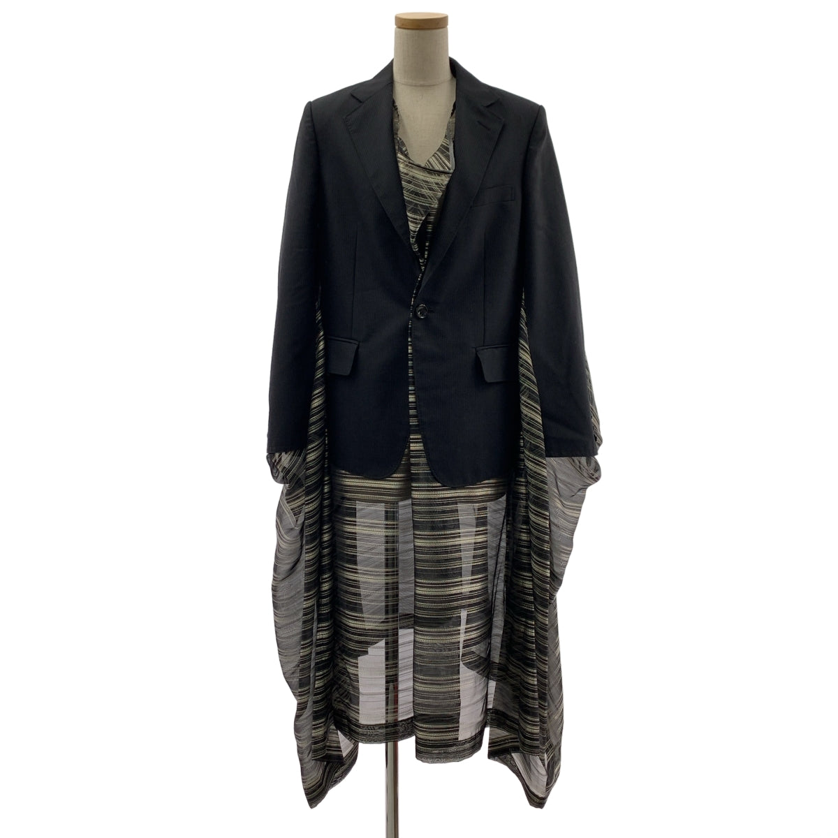 JUNYA WATANABE COMME des GARCONS / ジュンヤワタナベ | 2022SS | ポリエステル 異素材 切替 変形 テーラード ドッキング ボリューム ワンピース | S | レディース