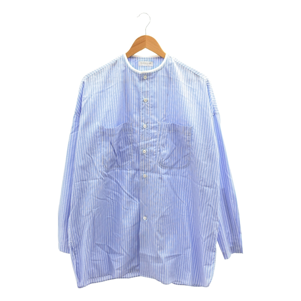 TOMORROWLAND / トゥモローランド | 200/2ポプリン ジャージー コンビ ノーカラー シャツ | S | ライトブルー/ホワイト | メンズ