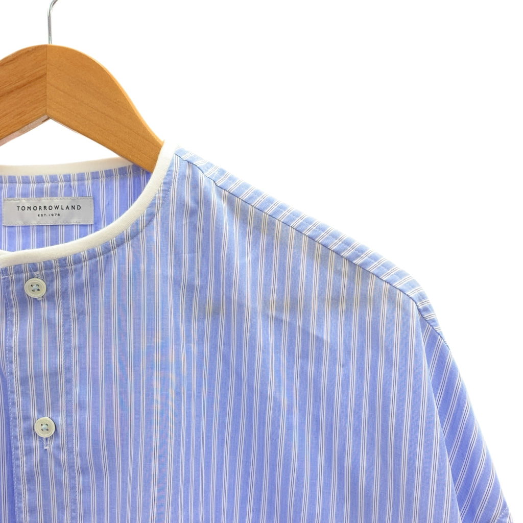 TOMORROWLAND / トゥモローランド | 200/2ポプリン ジャージー コンビ ノーカラー シャツ | S | ライトブルー/ホワイト | メンズ