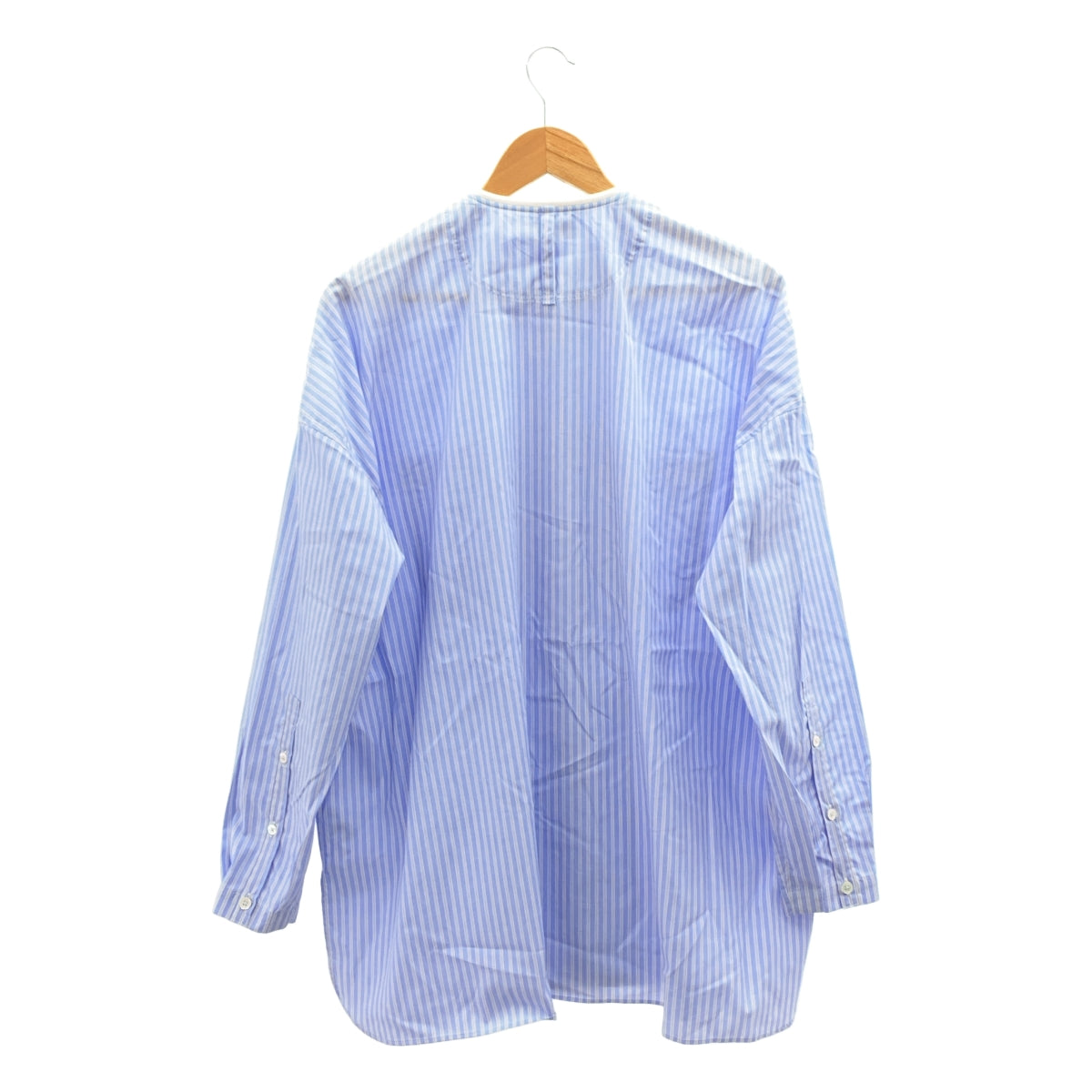 TOMORROWLAND / トゥモローランド | 200/2ポプリン ジャージー コンビ ノーカラー シャツ | S | ライトブルー/ホワイト | メンズ