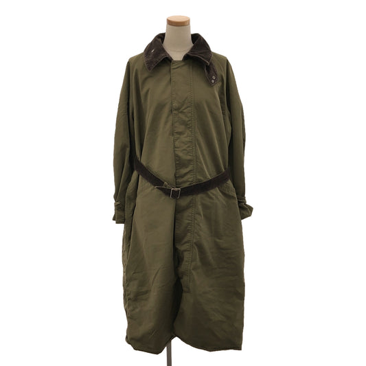 AMERI | CORDUROY COLLAR MILITARY COAT / Military coat with belt and chin strap | F | Khaki/Brown | Women's