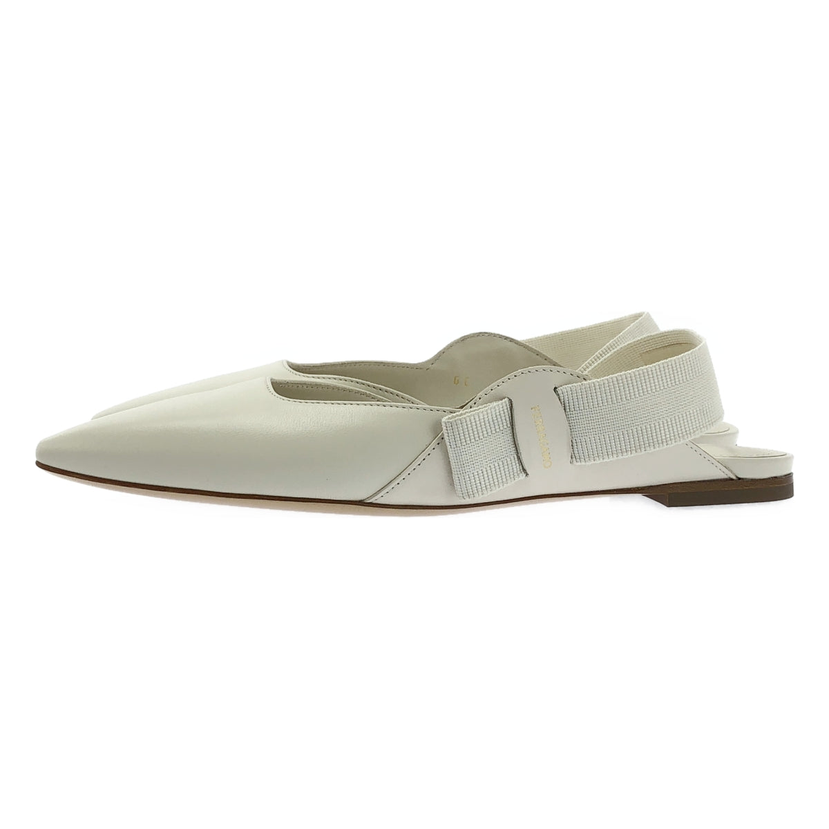 【美品】  FERRAGAMO / フェラガモ | VANIA FLATS / レザー ロゴ ポインテッドトゥ パンプス ミュール | 5 | オフホワイト | レディース