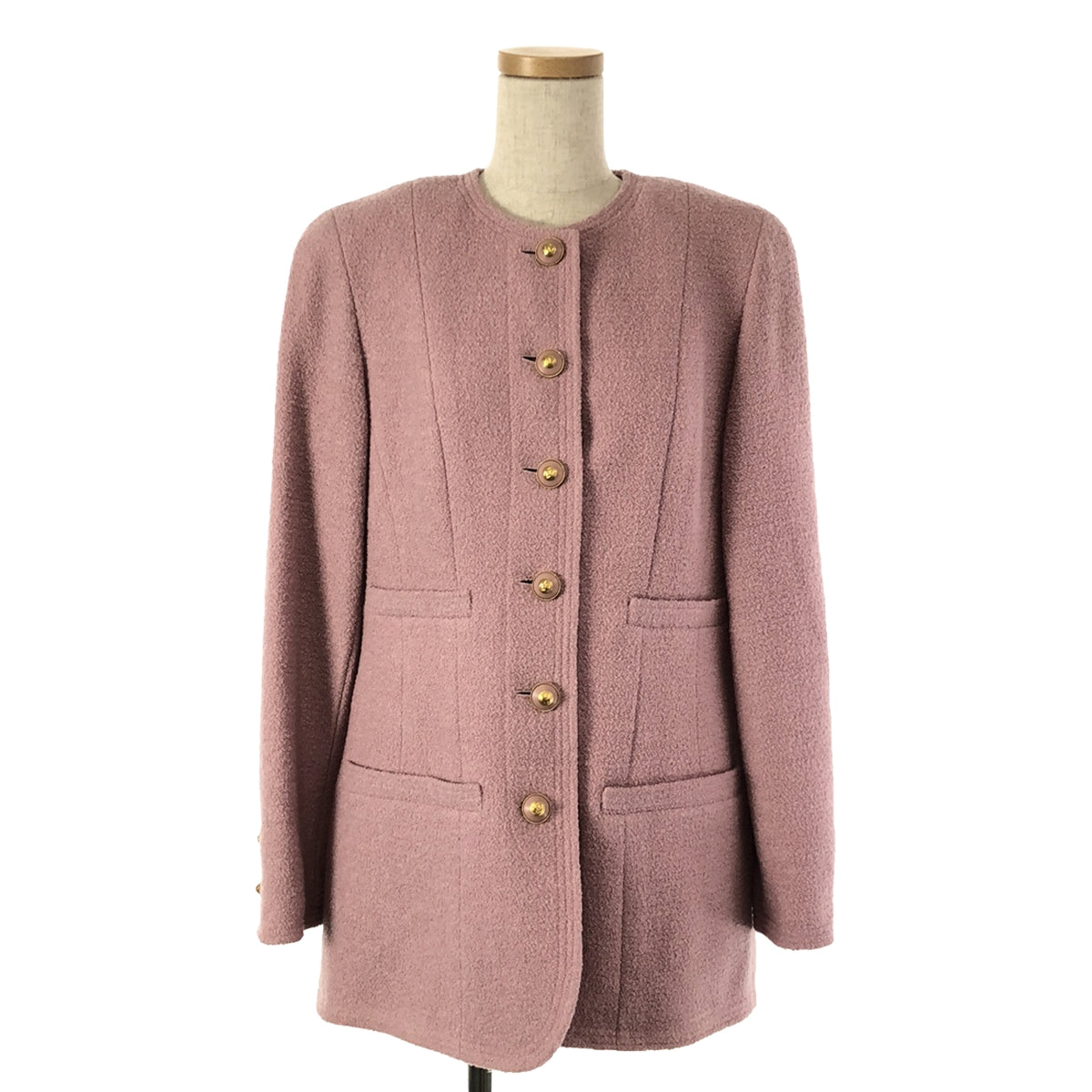 CHANEL | No-collar tweed jacket | 38 | Pink | Women's