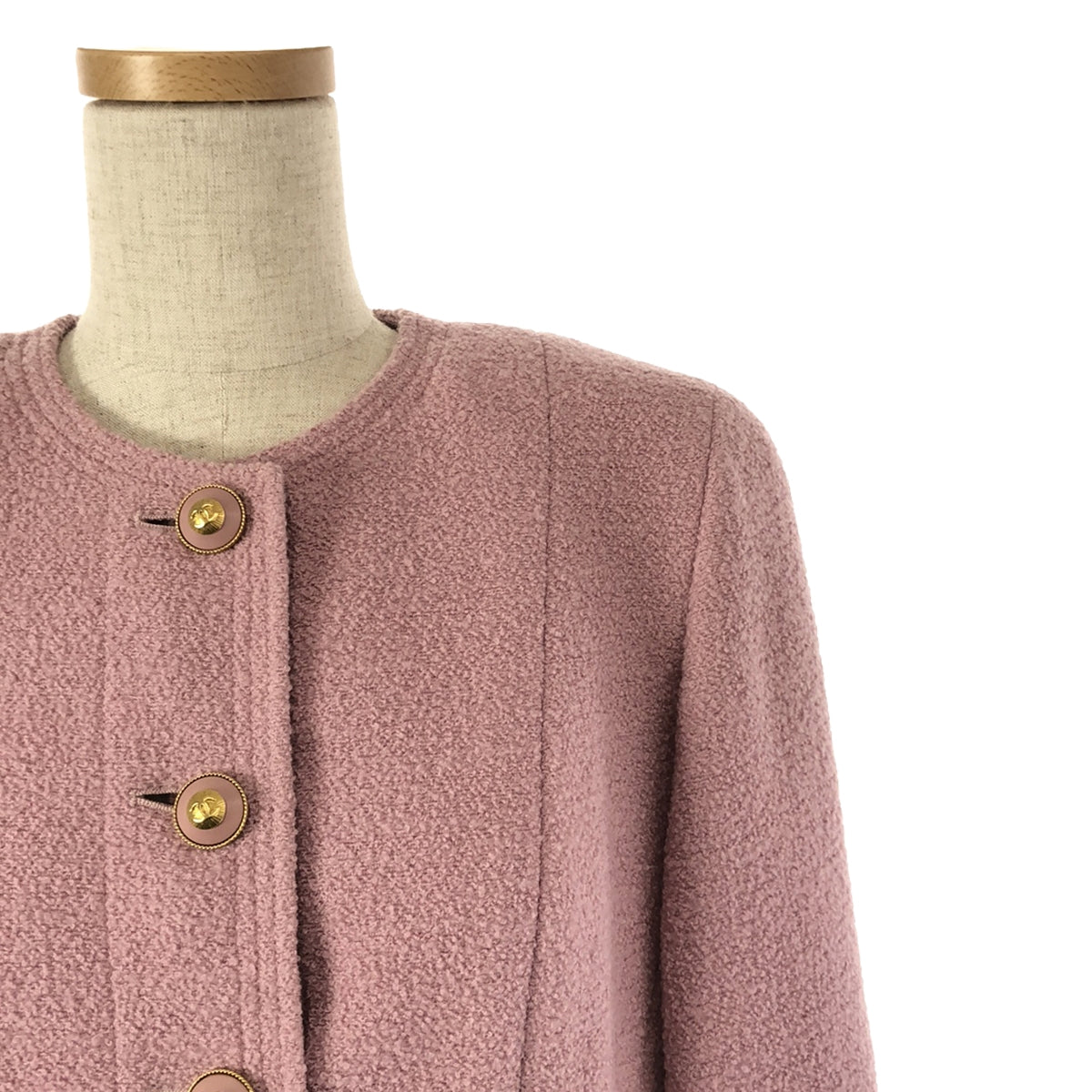 CHANEL | No-collar tweed jacket | 38 | Pink | Women's