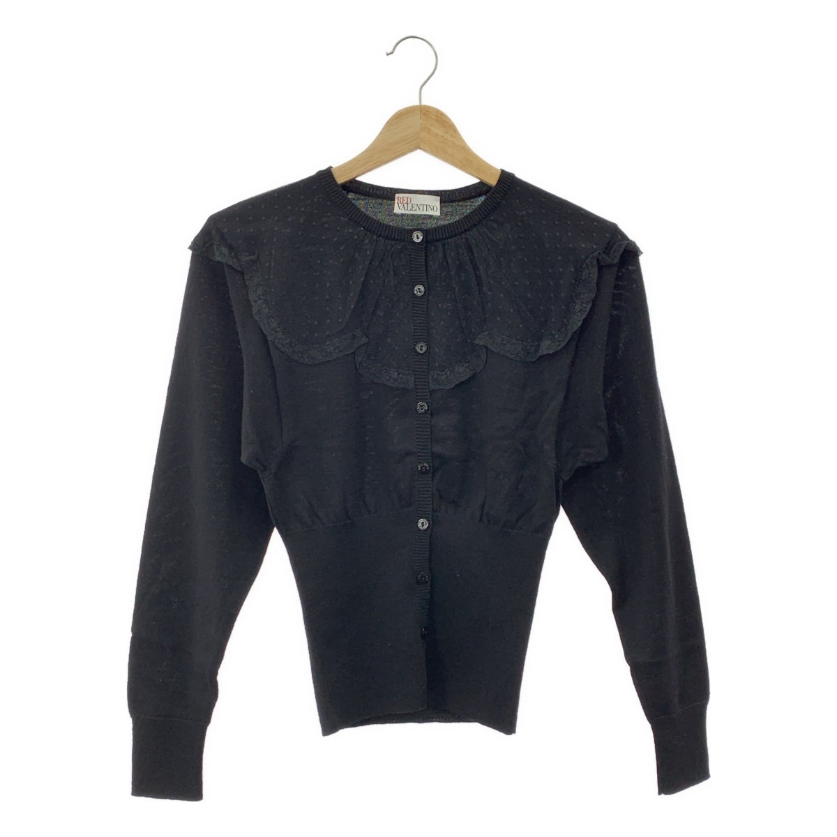 RED VALENTINO / レッドヴァレンティノ | ウール レース切替 クルーネック カーディガン | S | レディース