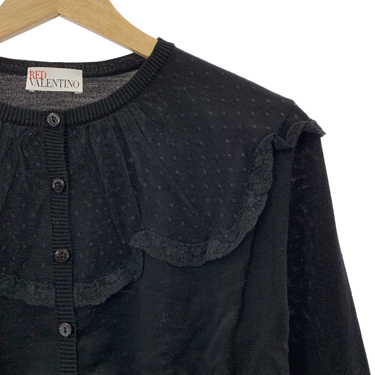 RED VALENTINO / レッドヴァレンティノ | ウール レース切替 クルーネック カーディガン | S | レディース