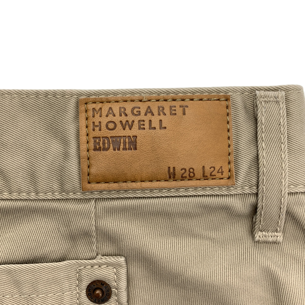 MARGARET HOWELL / マーガレットハウエル | × EDWIN レザーパッチ シンチバック スラックス パンツ | 28 | メンズ