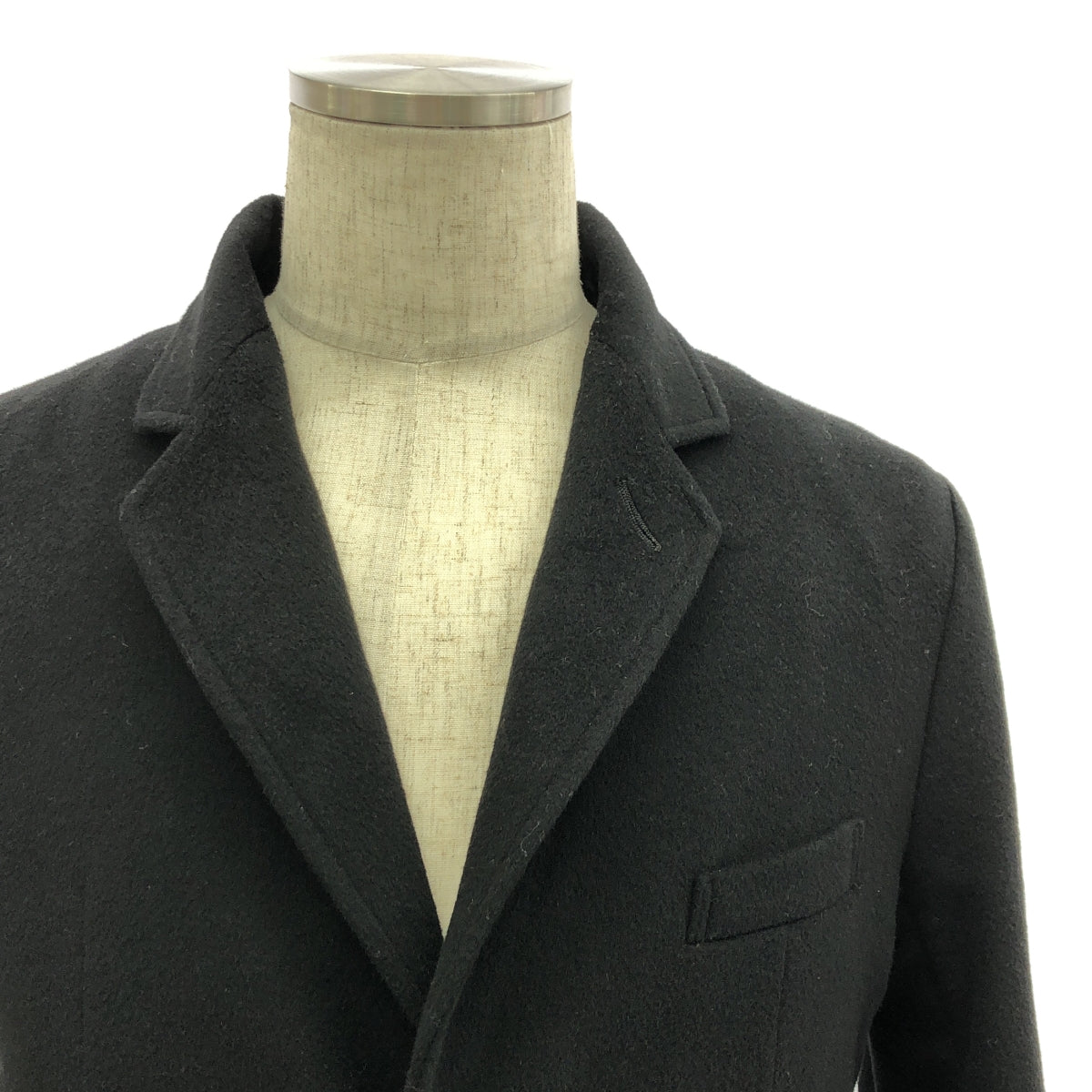 【美品】  TAKAHIROMIYASHITA The Soloist / タカヒロミヤシタザソロイスト | chesterfiled coat / ウール カシミヤ レザー切替 レイヤードスリーブ コート/ 裏地付き | 46 | ブラック | メンズ