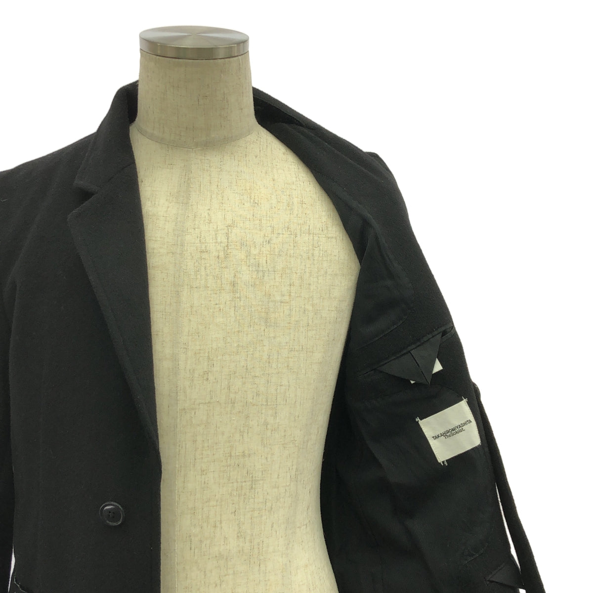 【美品】  TAKAHIROMIYASHITA The Soloist / タカヒロミヤシタザソロイスト | chesterfiled coat / ウール カシミヤ レザー切替 レイヤードスリーブ コート/ 裏地付き | 46 | ブラック | メンズ