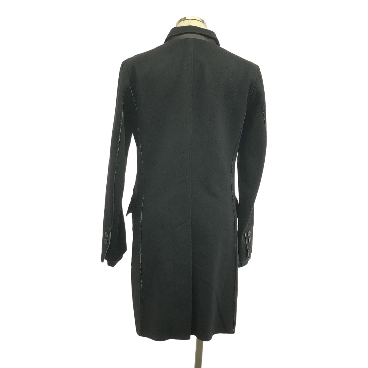 【美品】  TAKAHIROMIYASHITA The Soloist / タカヒロミヤシタザソロイスト | chesterfiled coat / ウール カシミヤ レザー切替 レイヤードスリーブ コート/ 裏地付き | 46 | ブラック | メンズ