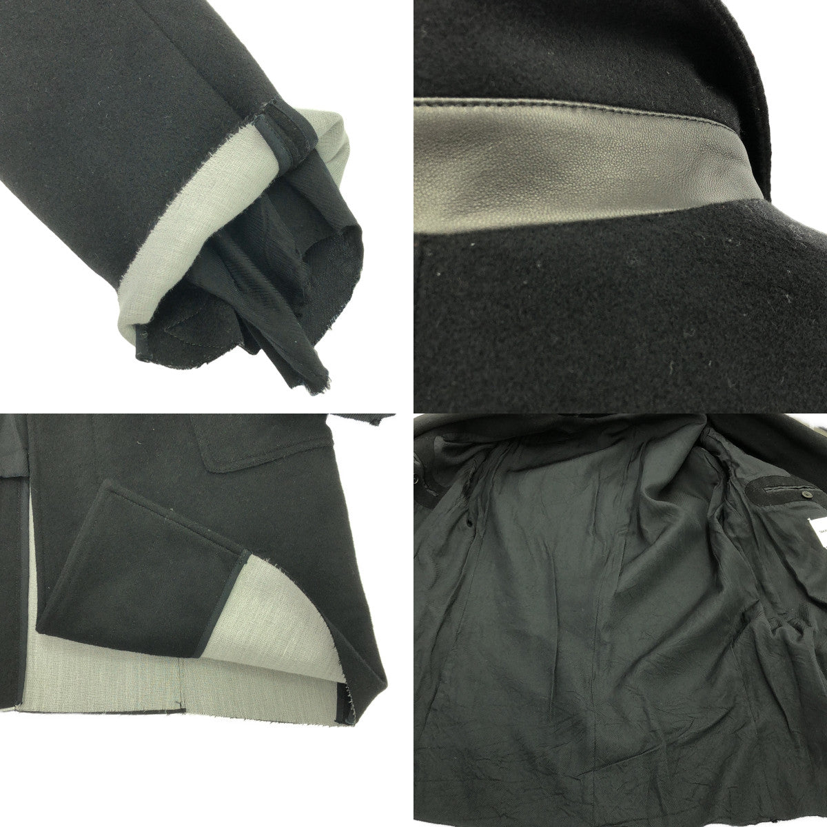 【美品】  TAKAHIROMIYASHITA The Soloist / タカヒロミヤシタザソロイスト | chesterfiled coat / ウール カシミヤ レザー切替 レイヤードスリーブ コート/ 裏地付き | 46 | ブラック | メンズ