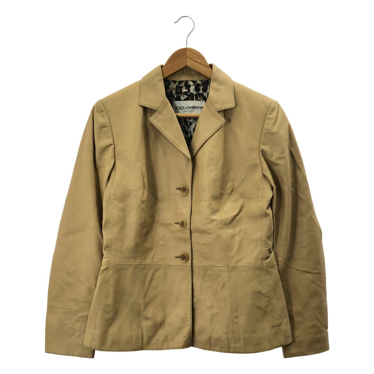 DOLCE＆GABBANA / ドルチェ＆ガッバーナドルガバ | レザー ロゴボタン シングルブレスト ジャケット / レオパード総裏地 | 42 | レディース