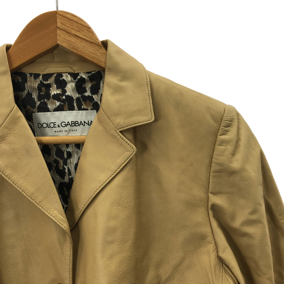 DOLCE＆GABBANA / ドルチェ＆ガッバーナドルガバ | レザー ロゴボタン シングルブレスト ジャケット / レオパード総裏地 | 42 | レディース