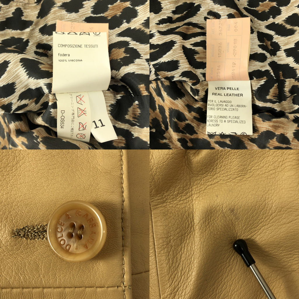 DOLCE &amp; GABBANA / 돌체 &amp; 가바나 돌가바 | 가죽 로고 버튼 싱글 브레스트 재킷 / 레오파드 총 안감 | 42 |