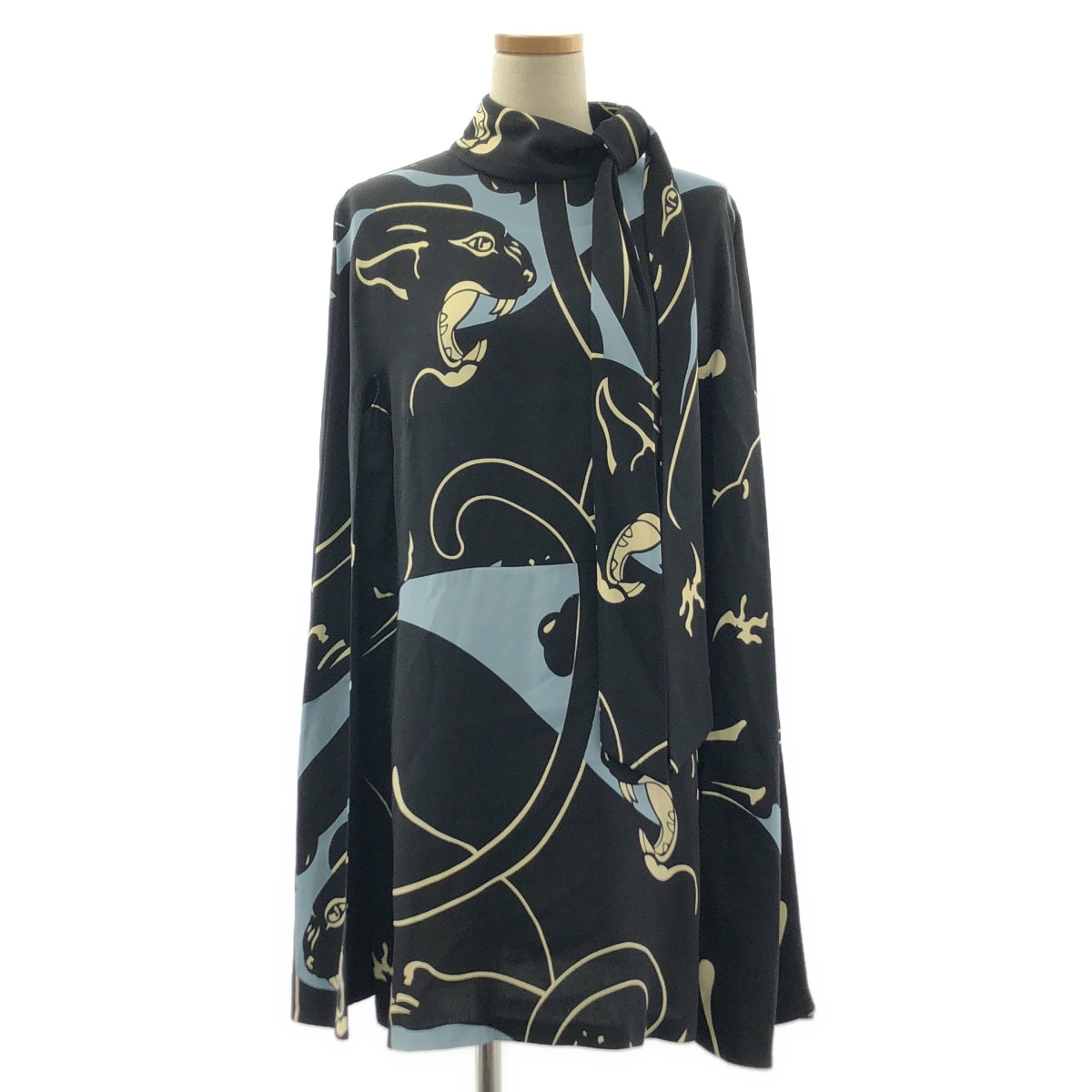VALENTINO / ヴァレンティノ | パンサープリント レイヤード ポンチョ ワンピース | 48 | ブラック系 | レディース