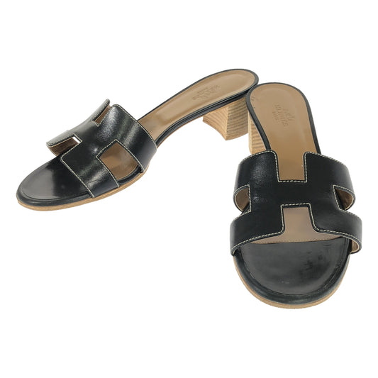 HERMES / Hermes | Oasis Flat Sandals | 38 1/2 | Black | Women's