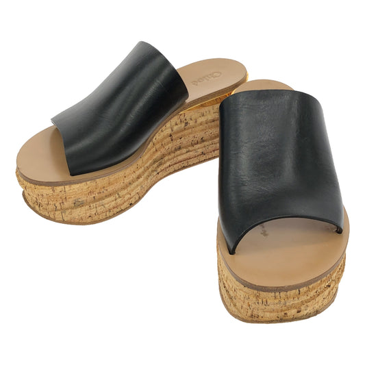 Chloe | Camille Leather Cork Sole Wedge Sandals | Size 36 | Black | Women's