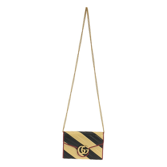 GUCCI | GG Marmont Leather Chain Shoulder Bag | Black/Beige/Red | Women's