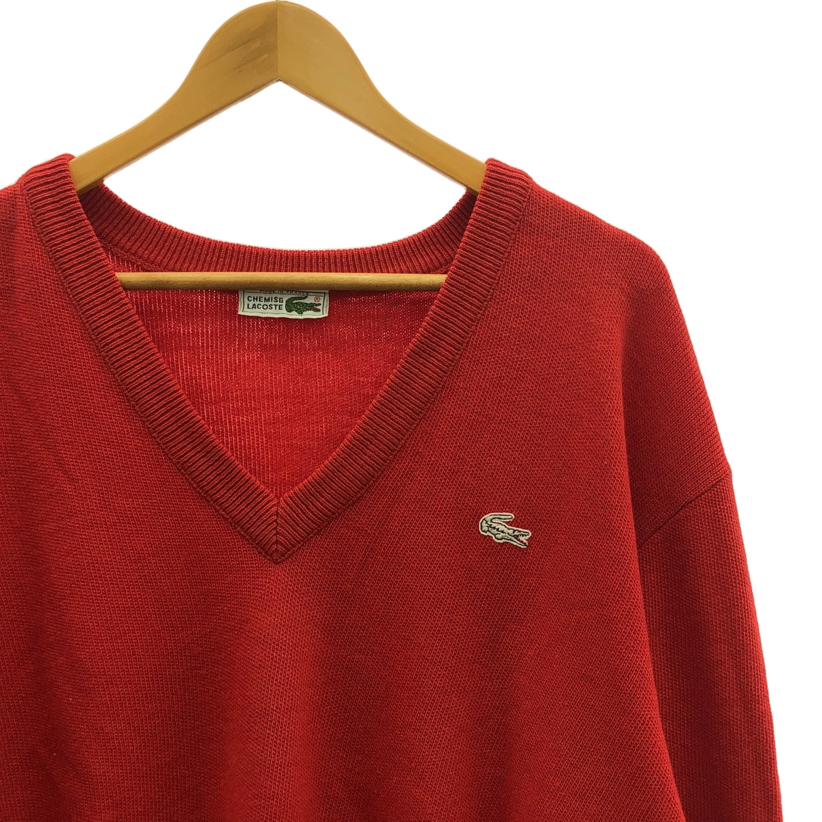 LACOSTE / ラコステ | 70-80s ヴィンテージ CHEMISE シュミーズ Vネック ウールニット | 5 | レッド | メンズ