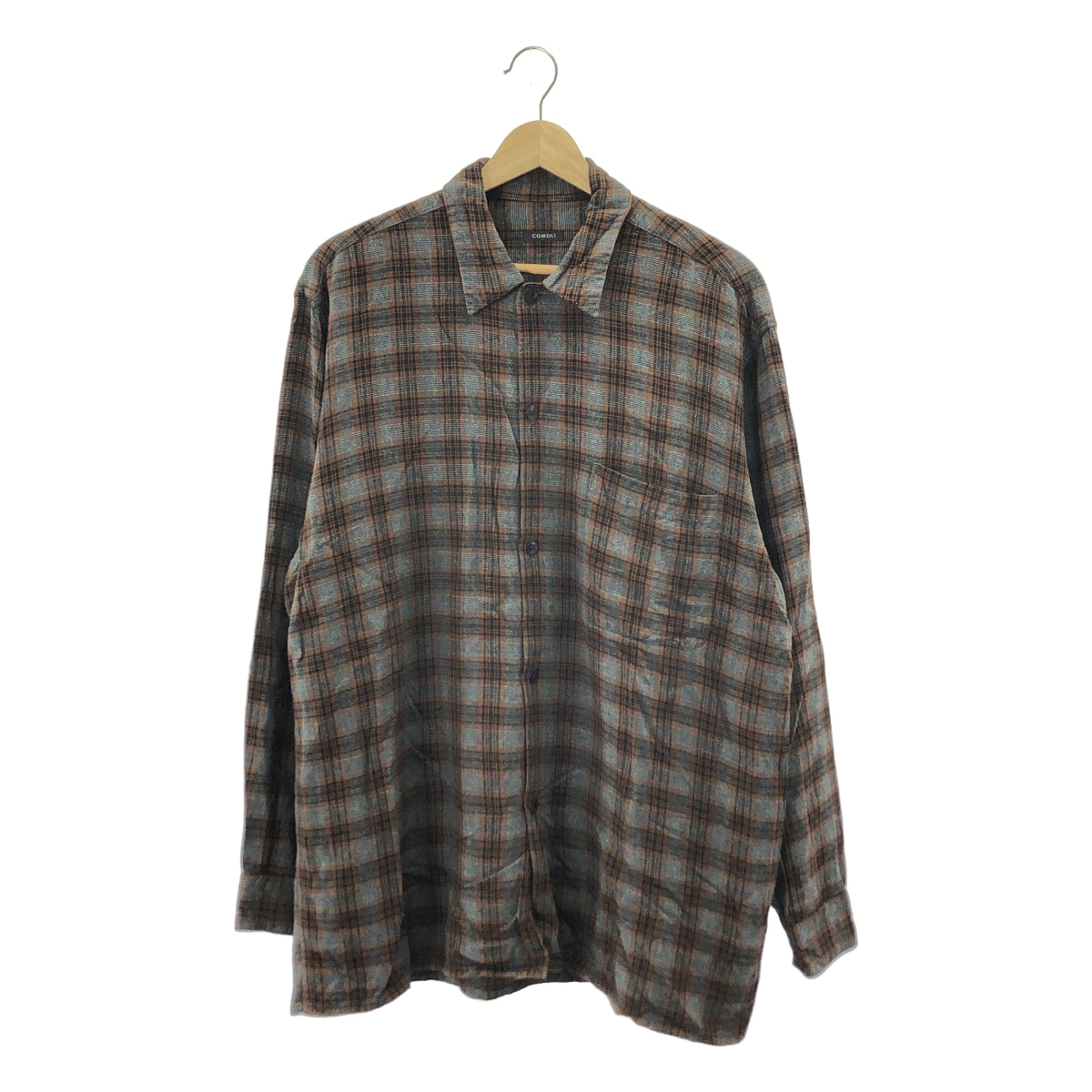 COMOLI | 格紋人造絲開領襯衫 | 1 |