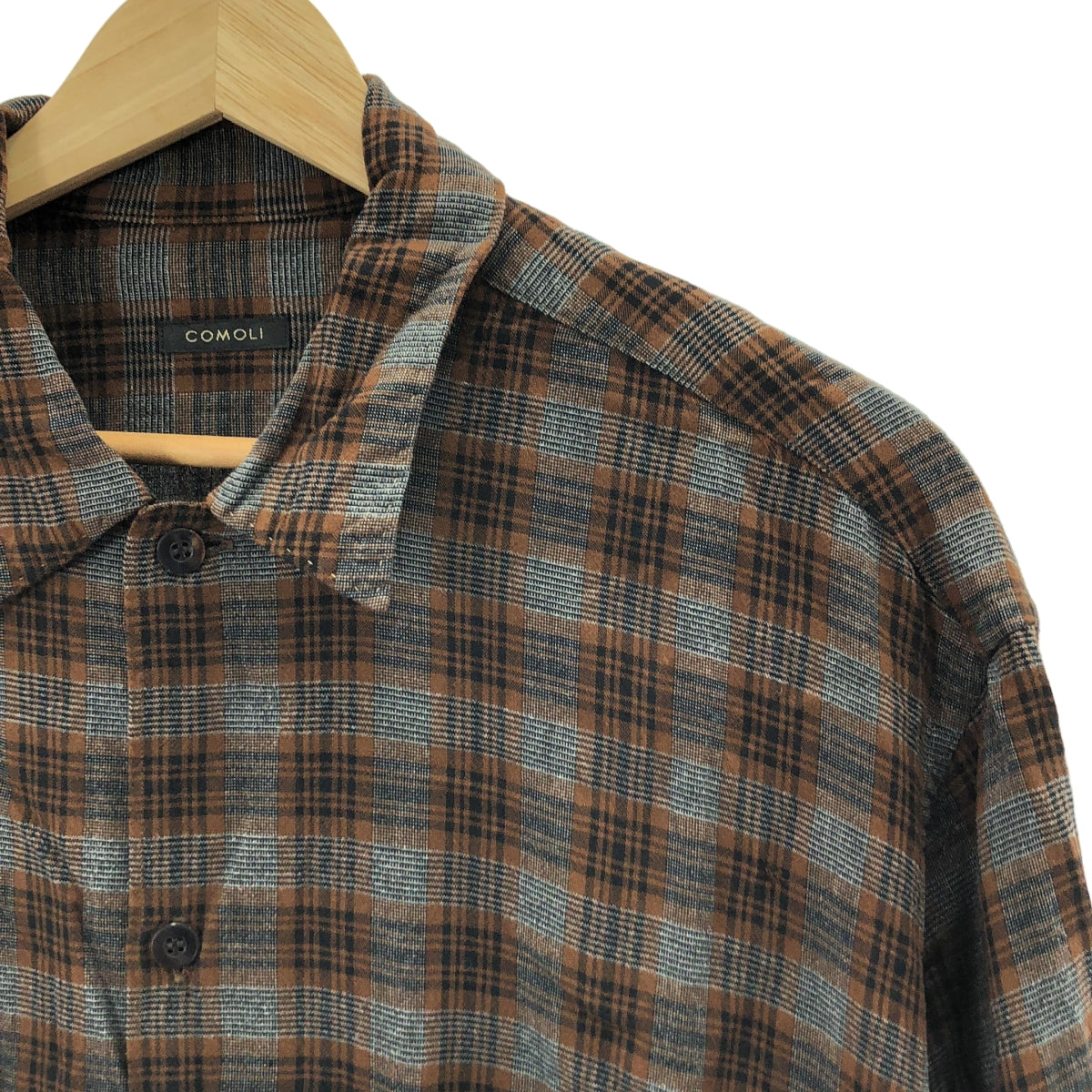 COMOLI | 格紋人造絲開領襯衫 | 1 |