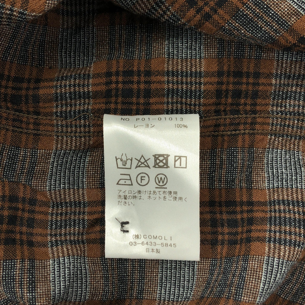 COMOLI / コモリ | チェック レーヨン オープンカラーシャツ | 1 |